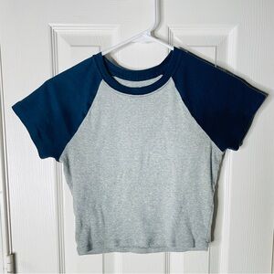 Hollister Navy and Gray Crop Tee